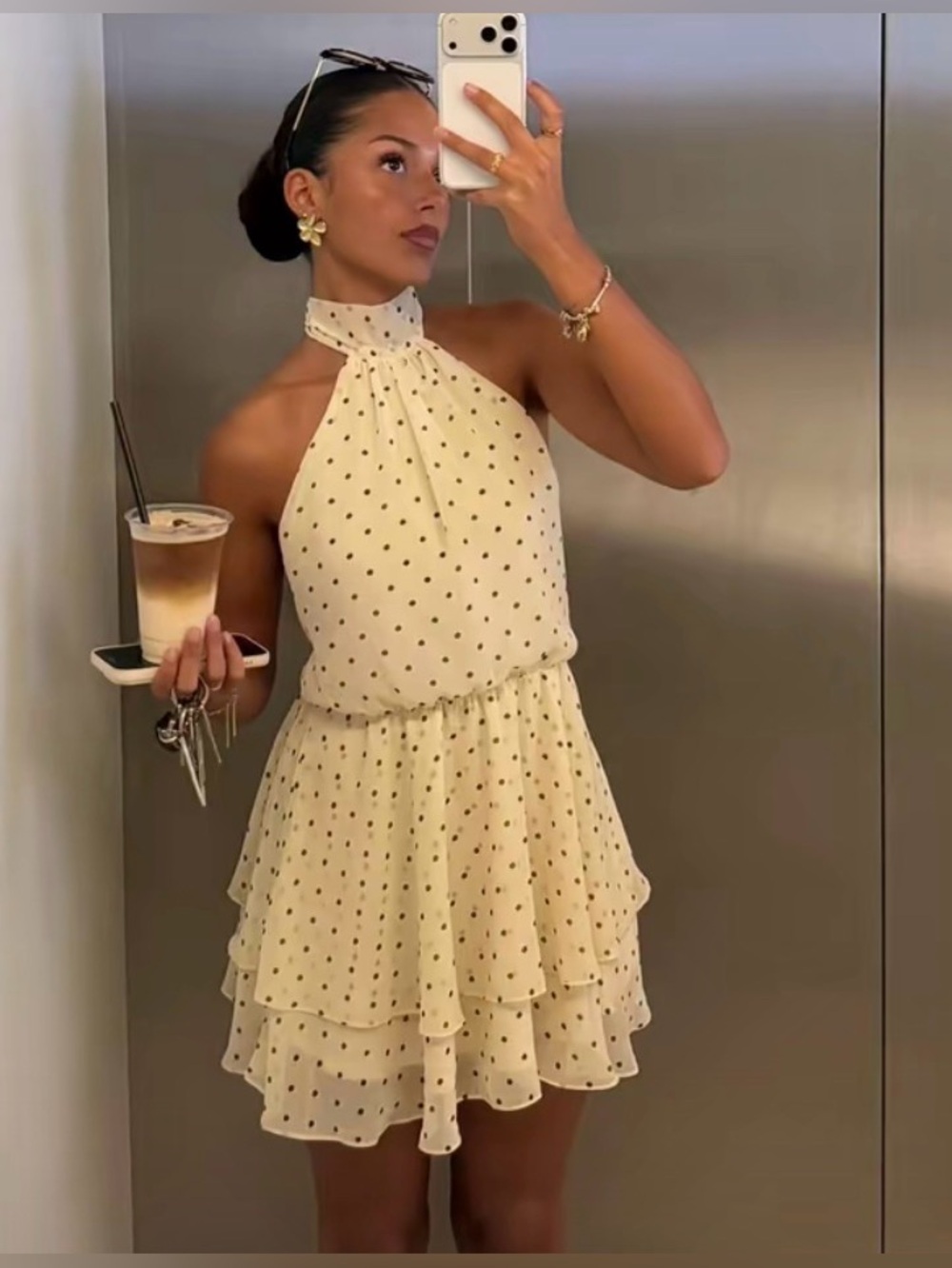 NWT Backless yellow Polka Dot Halter Mini Dress